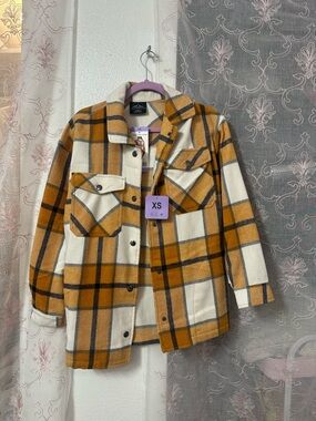 Women's Mustard Plaid Varsity Jacket - Lightweight Flannel Shacket